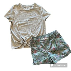 Wonder Nation Tie Tee Top with Floral Shorts Girls Large (10-12)